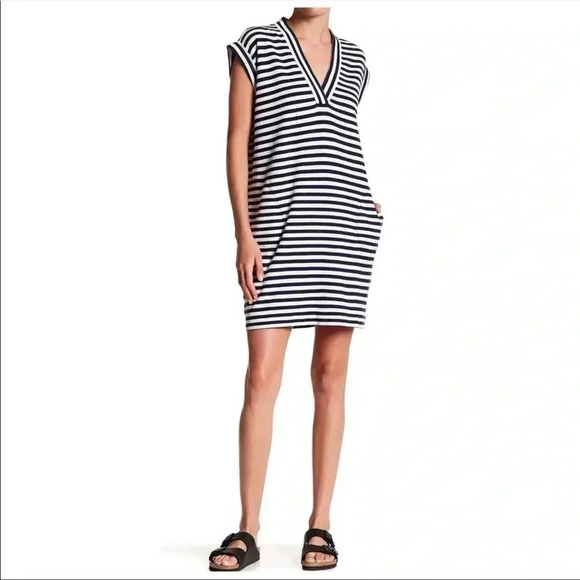 ATM Anthony Thomas Melillo V-Neck Cap Sleeve Striped Dress Size XS/S - Picture 2 of 6